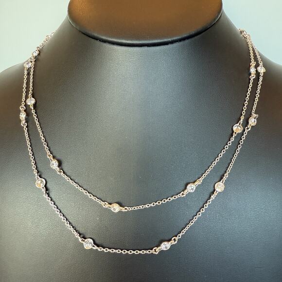 Elegant Sterling Silver 925 Chain With 25 Round CZ Station Set Stones. 36” Long - Picture 4 of 5